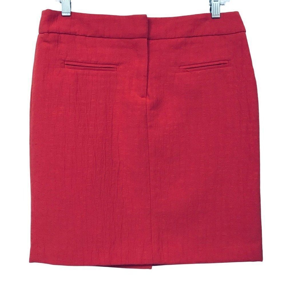 Cynthia Rowley Red Textured Pencil Skirt Sz 4 Front & Back Pockets Cotton Blend